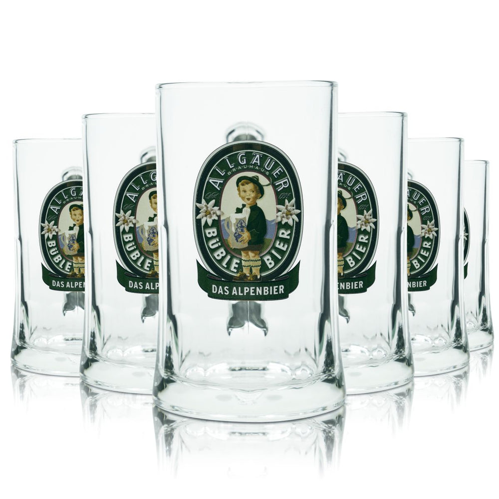 6x Allgäuer Büble Bierglas 0,5l Bierkrug Henkelgläser Humpen Seidel Brauerei