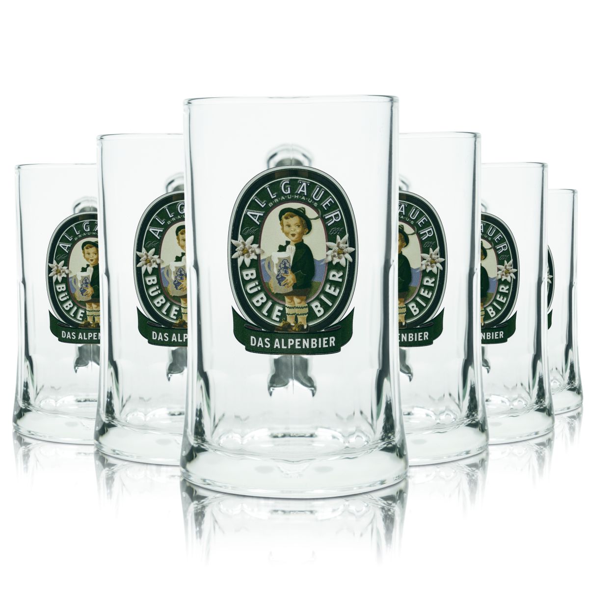 6x Allgäuer Büble Bierglas 0,5l Bierkrug Henkelgläser Humpen Seidel Brauerei