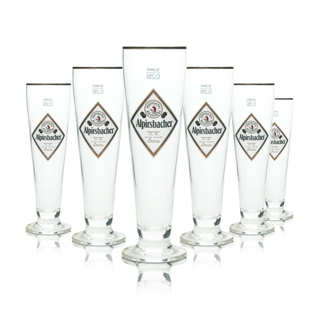 6x Alpirsbacher Bier Glas 0,25l Pokal Goldrand Pils Tulpe Gläser Stiel Kloster