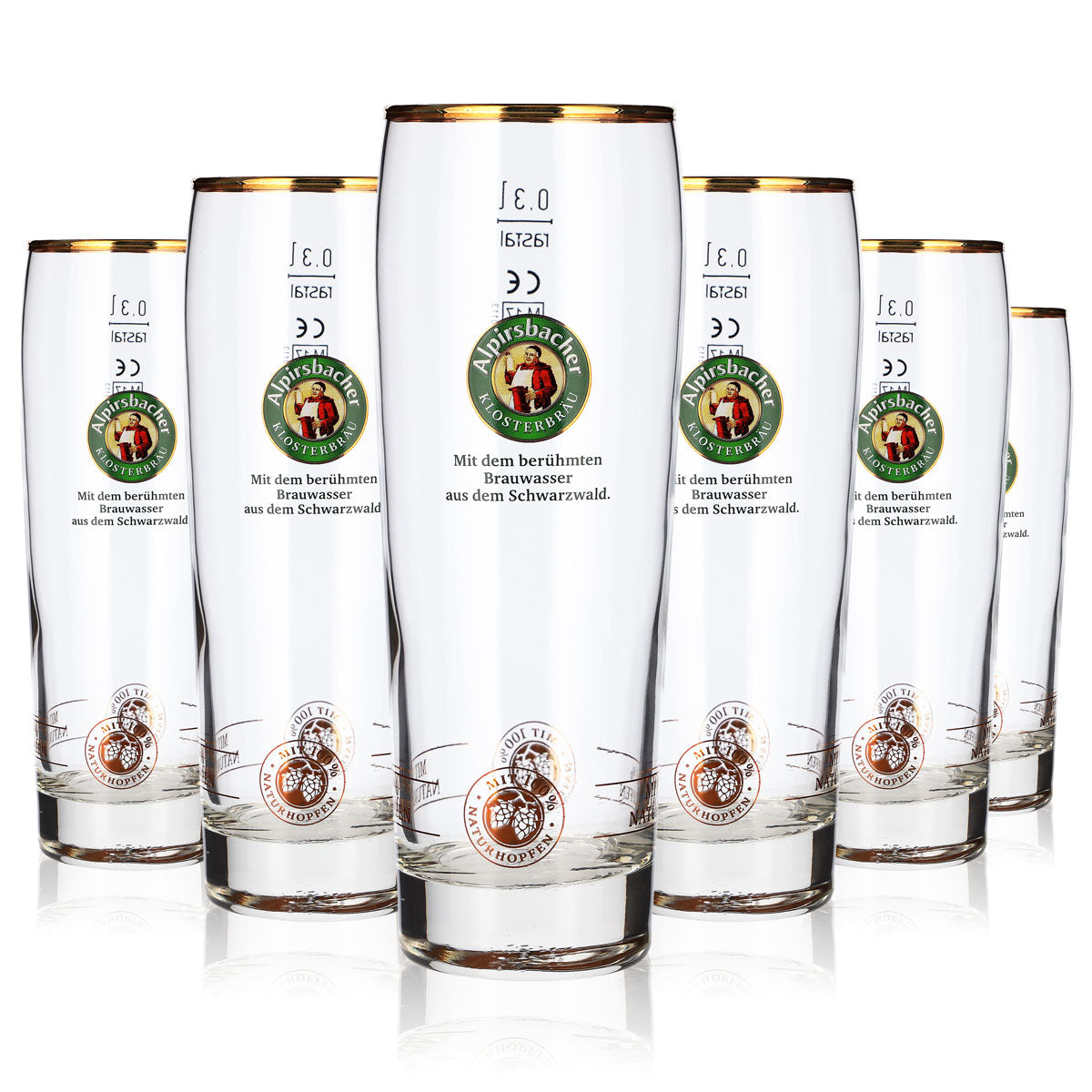6x Alpirsbacher Bier Glas 0,3l Becher Goldrand Rastal Bierglas Seidel (6er Set)