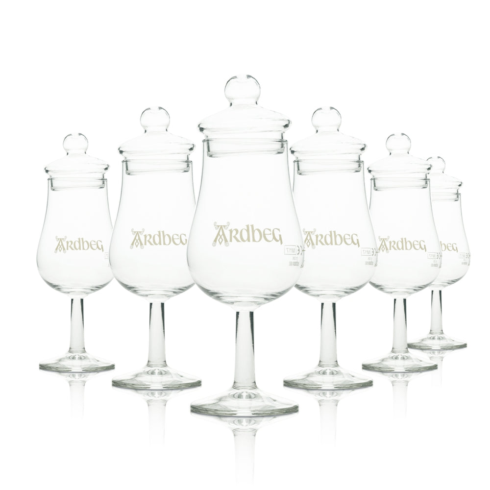 6x Ardbeg Whiskey Glas Tasting 4cl mit Deckel Logo weiß Urban Bar
