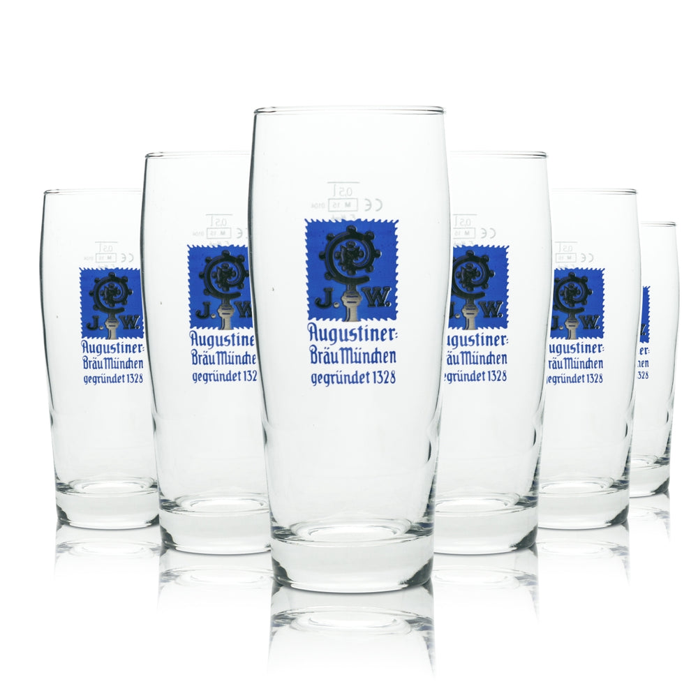6x Augustiner Bier Glas 0,5l F.Herb Willi Becher Helles Gläser Brauerei Beer Bar