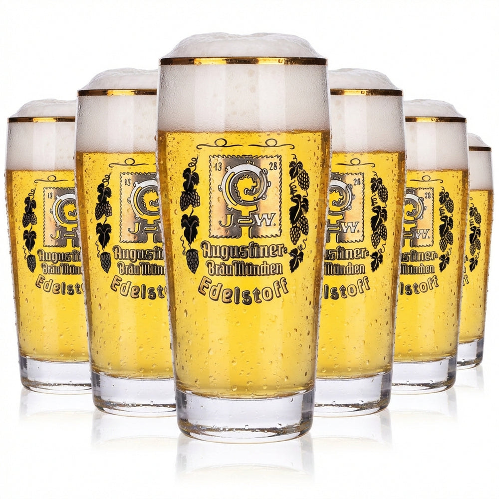 6x Augustiner Bier Glas Gläser 0,25l Willibecher Edelstoff goldenes Logo Gold