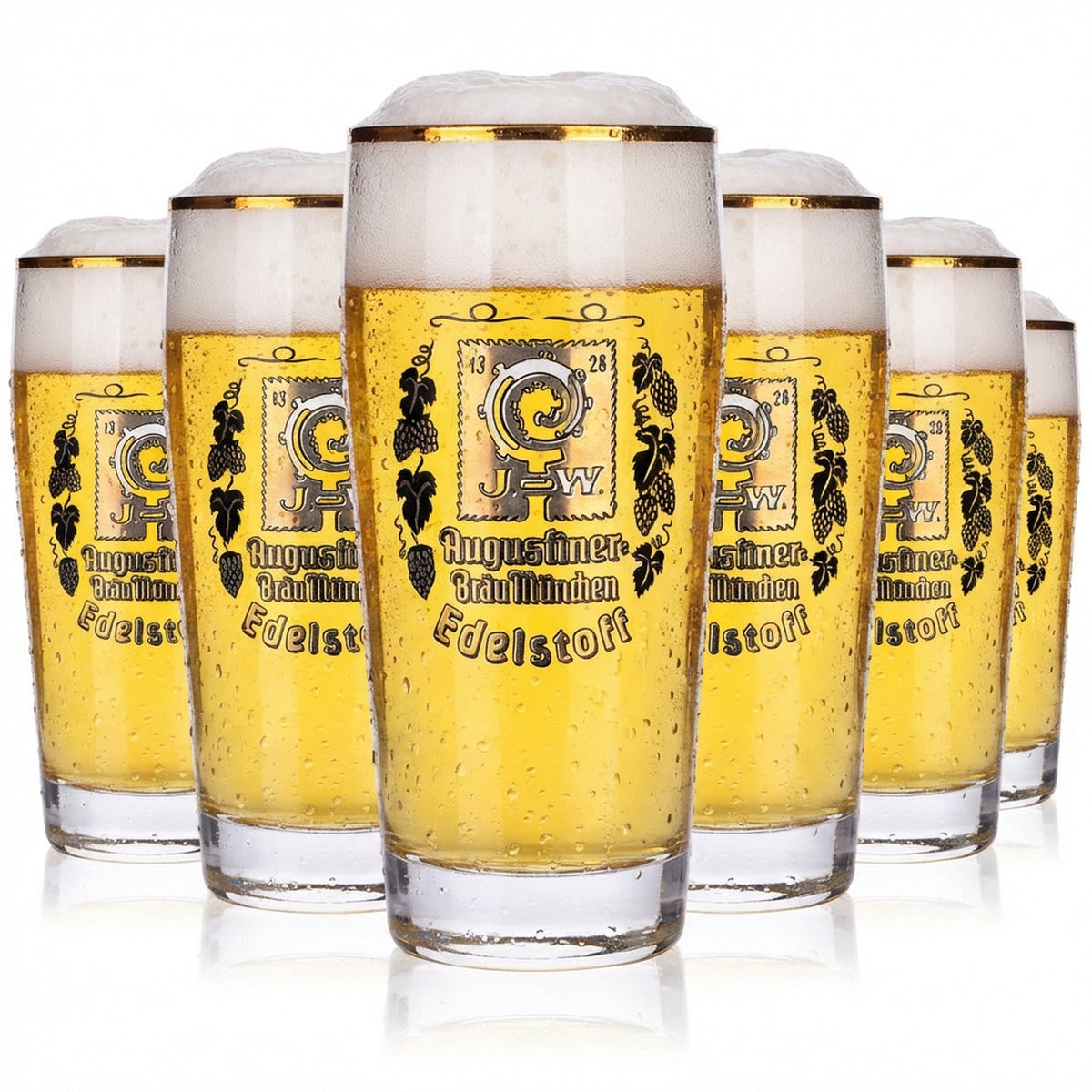 6x Augustiner Bier Glas Gläser 0,25l Willibecher Edelstoff goldenes Logo Gold