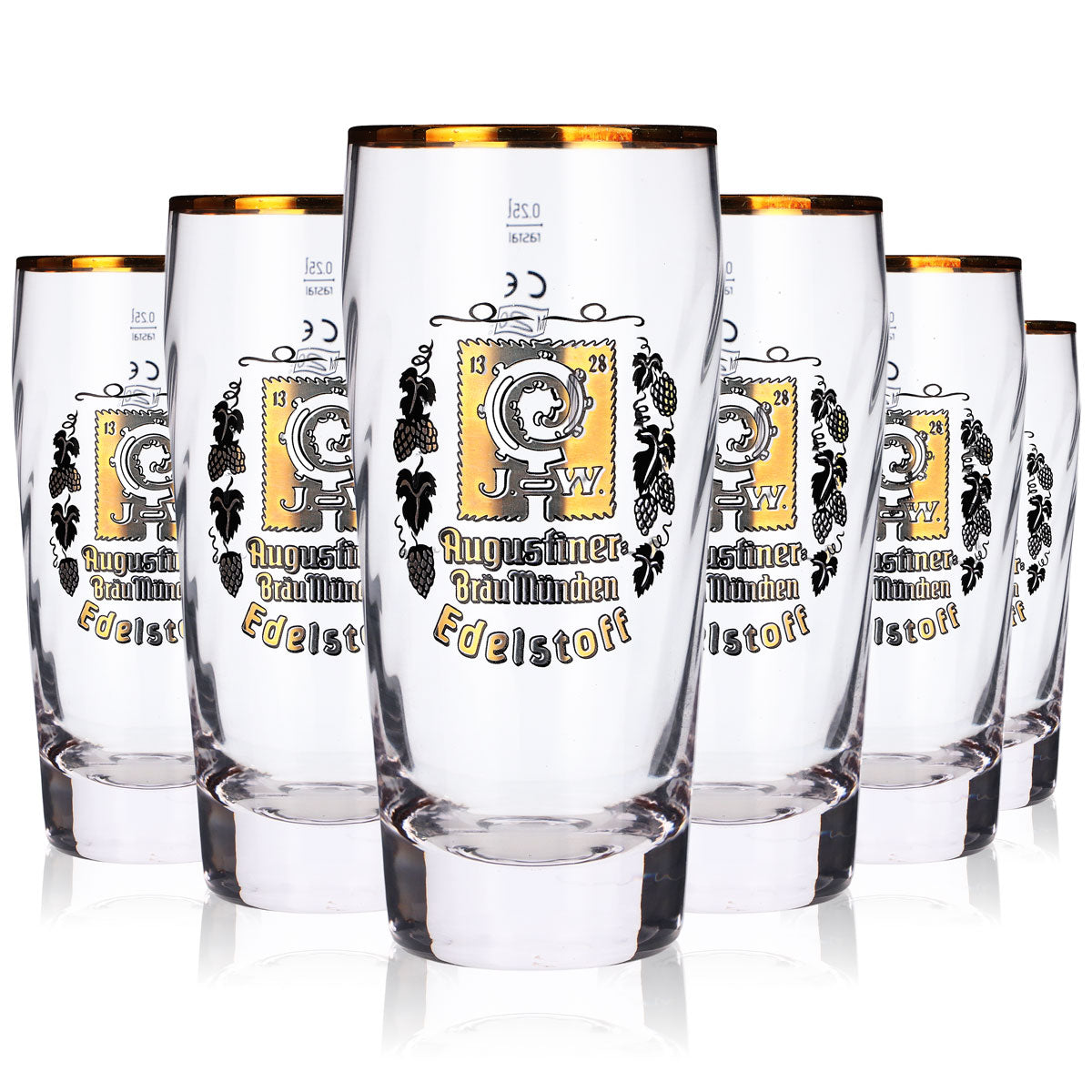 6x Augustiner Bier Glas Gläser 0,25l Willibecher Edelstoff goldenes Logo Gold – Ansicht 5