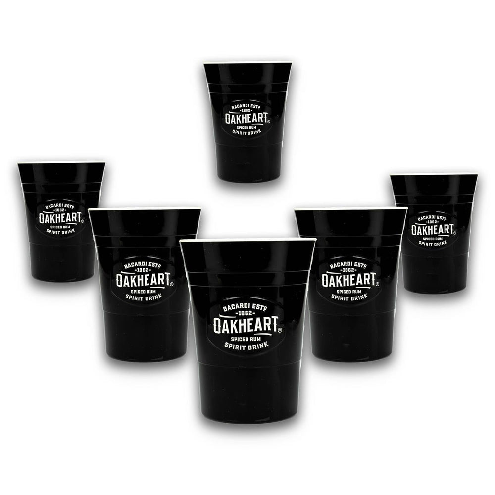 6x Bacardi Rum Becher Oakheart Hartplastik schwarz 330ml