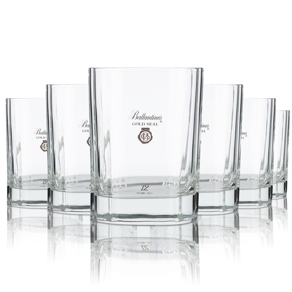6x Ballantines 0,27l Massive Whisky TumblerGläser Set Reliefschliff Gold Seal