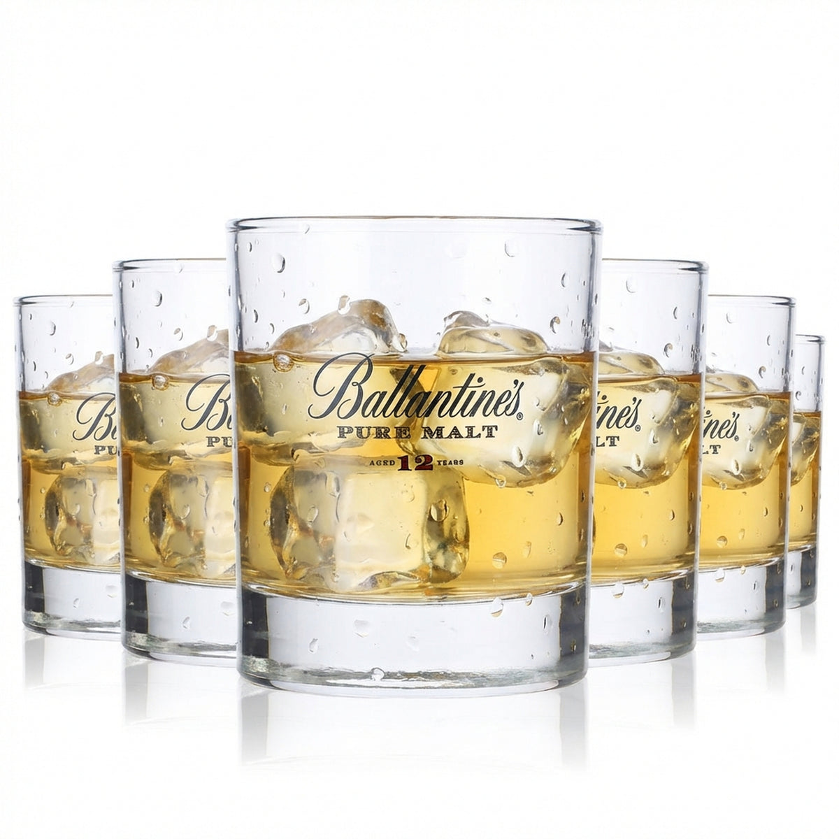 6x Ballantines Whisky Glas 0,23l Gläser dicker Boden Tumbler "Pure Malt"