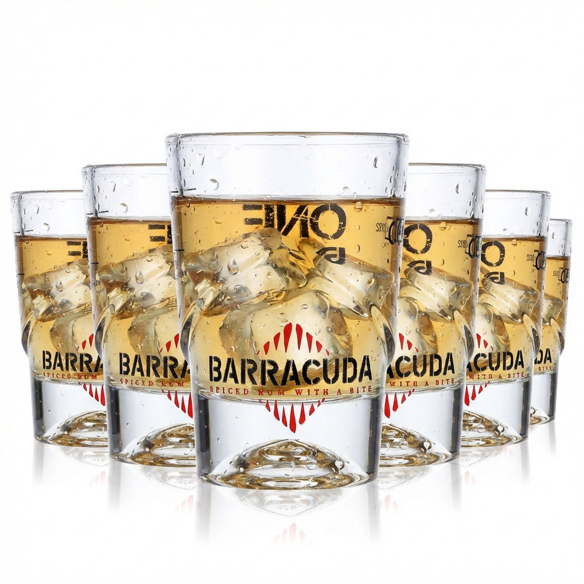 6x Barracuda Rum Glas Shotglas Kurzer Stamper Gläser 4cl Shotglas "One Bite"