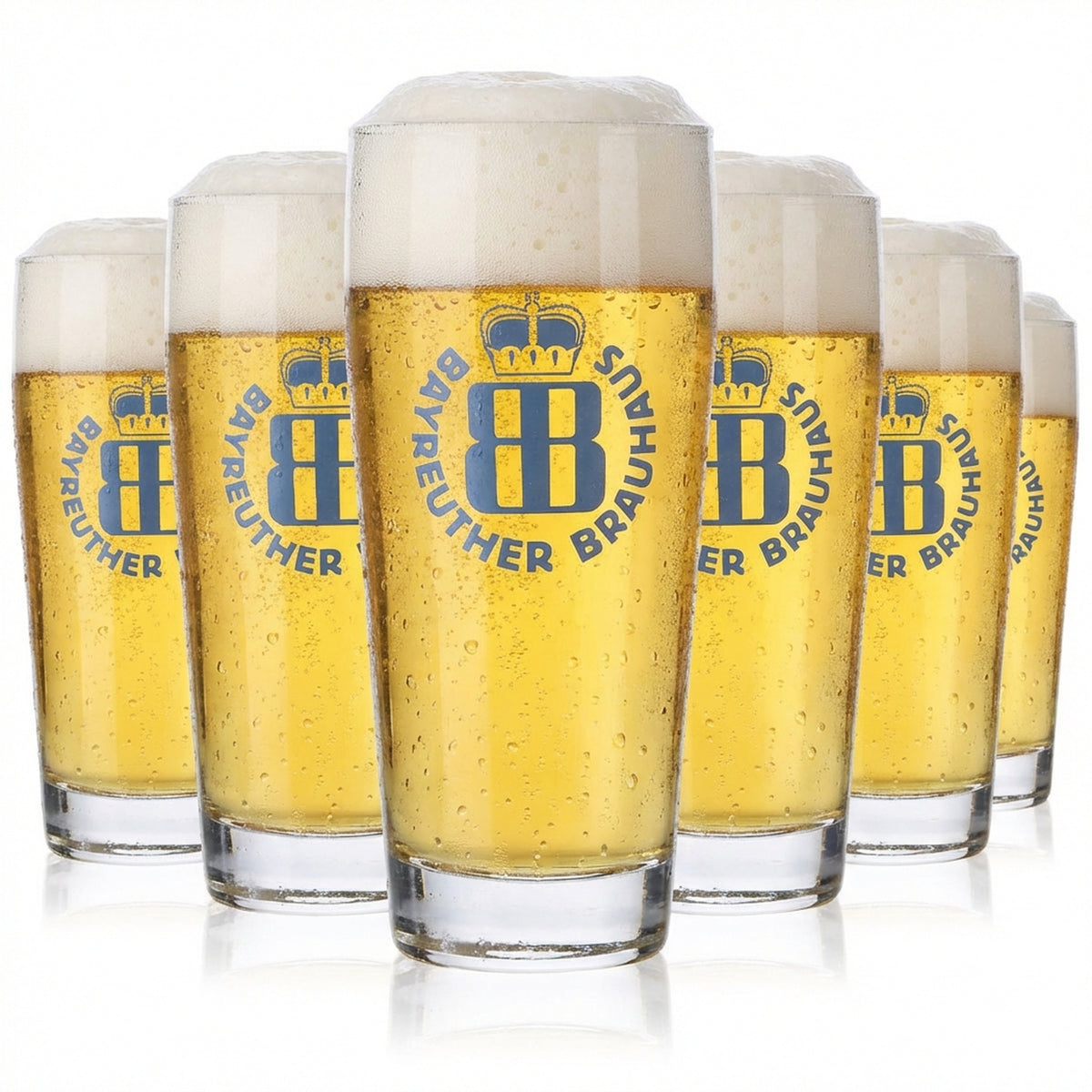 6x Bayreuther Bier Glas 0,2l Becher Biergläser Bierglas Logo blau
