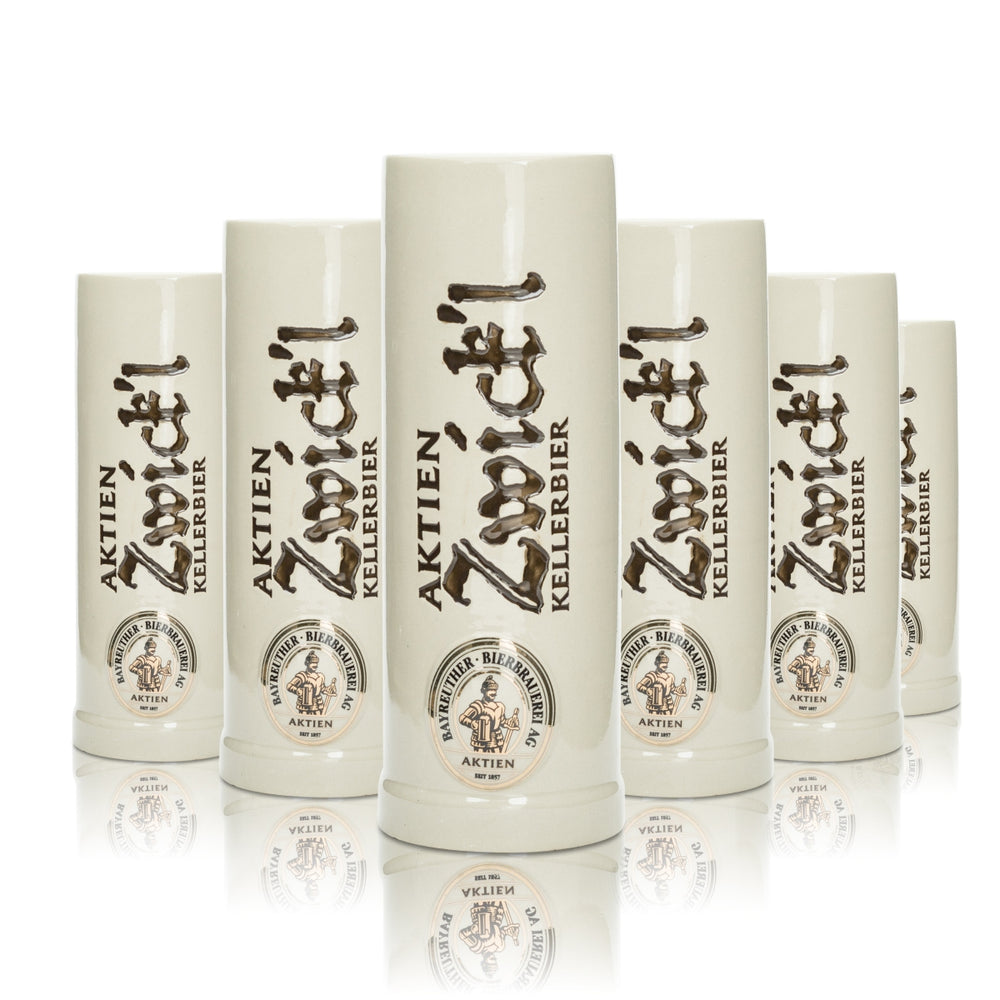 6x Bayreuther Bier Krug 0,5l Aktien Zwickl Brauerei Seidel Glas Henkel Gläser