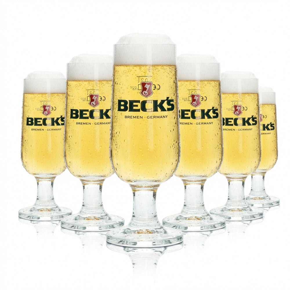 6x Becks Bier Glas 0,2l Pokal Ritzenhoff Tulpe Gläser Brauerei Silber Beer Bar