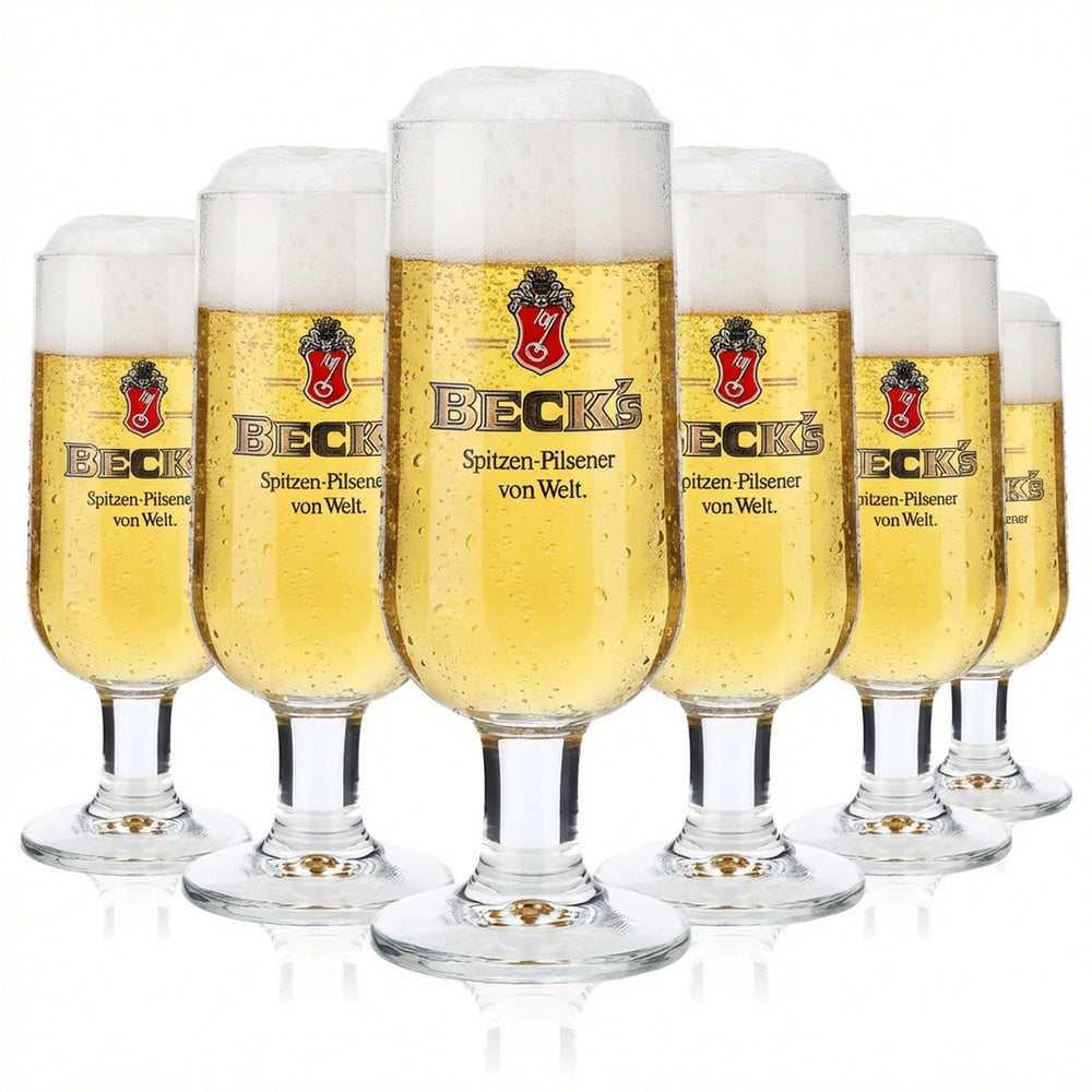 6x Becks Bier Glas Gläser 0,3l Pokalglas "Spitzen-Pilsener von Welt" RC