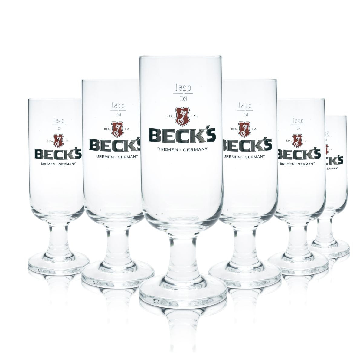 6x Becks Bierglas 0,25l Pokalglas Pilstulpe Gläser Set Brauerei Gastro Geeicht