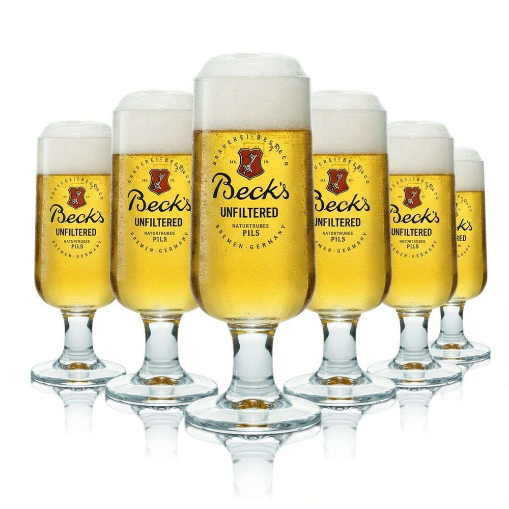 6x Becks Bierglas 0,3l Pokal Tulpe Gläser Set Unfiltered Naturtrübes Pils Sonderedition