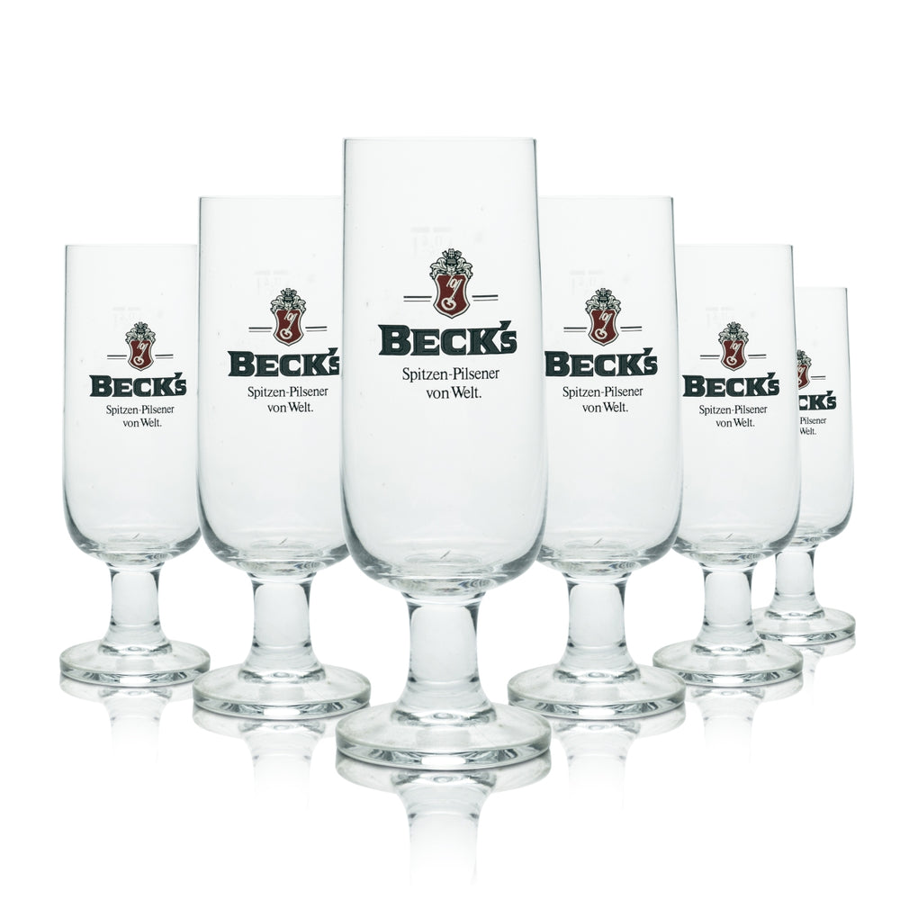 6x Becks Glas 0,4l Bier Pokal Pilsener Tulpe Gläser Brauerei Geeicht Gastro Gold