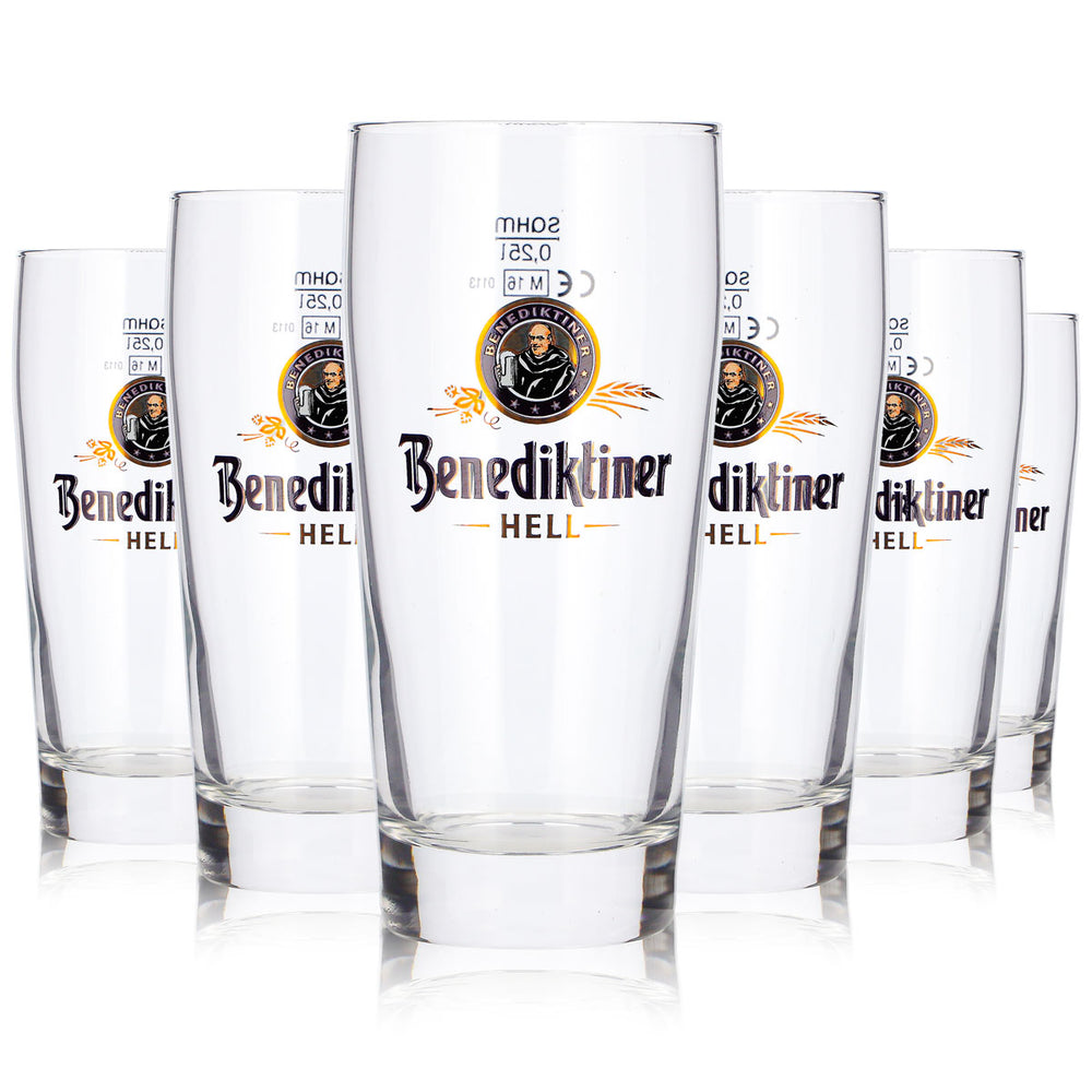 6x Benediktiner Bier Glas 0,25l Becher Sahm Willi Bierglas Willibecher (6er Set)