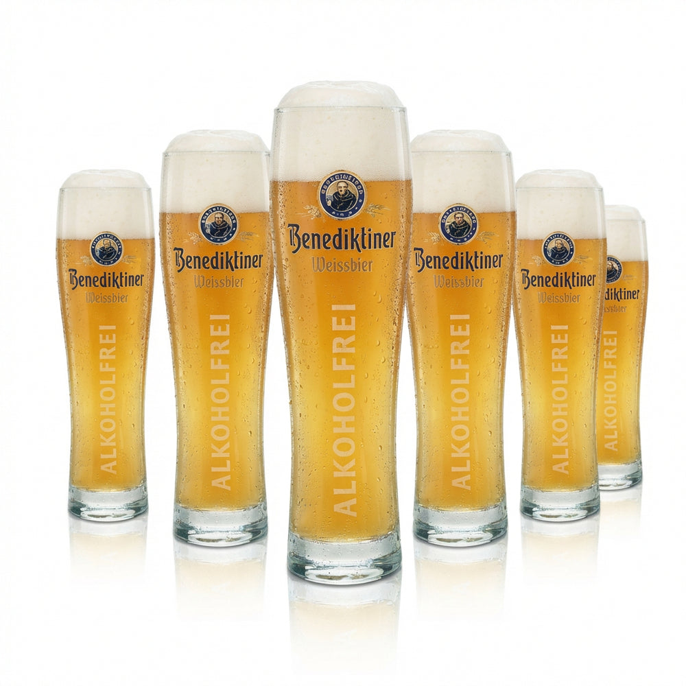 6x Benediktiner Bierglas Set 0,3l Weissbiergläser Alkoholfrei mit Eichstrich für Gastronomie geeignet