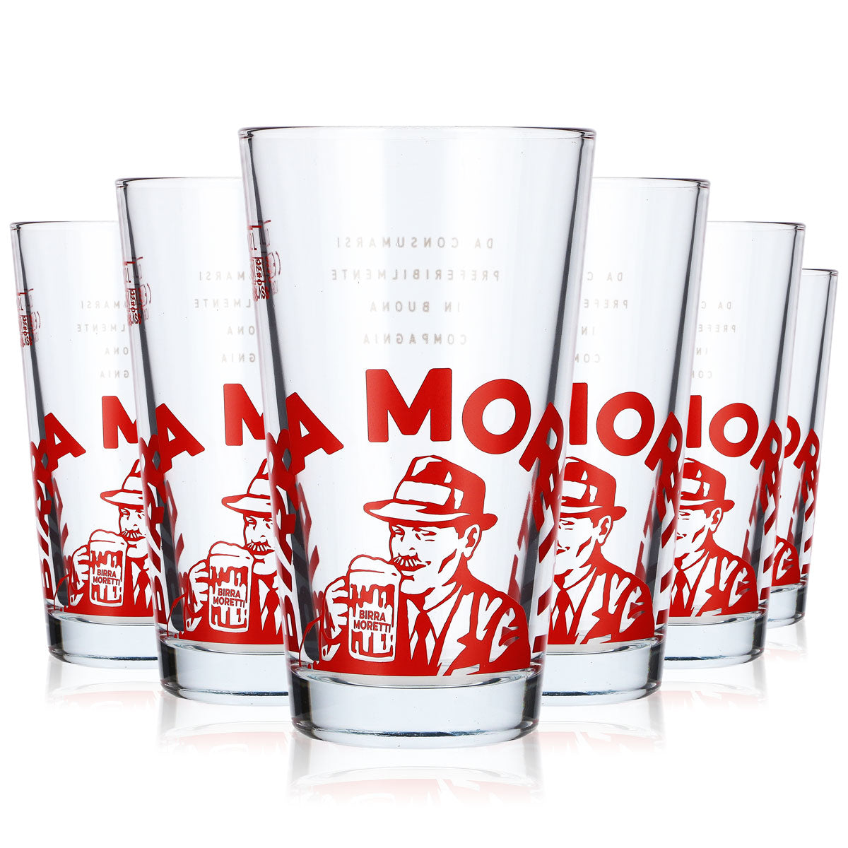 6x Birra Moretti Bier Glas 0,2l Becher rotes Logo Bierglas Willibecher (6er Set)