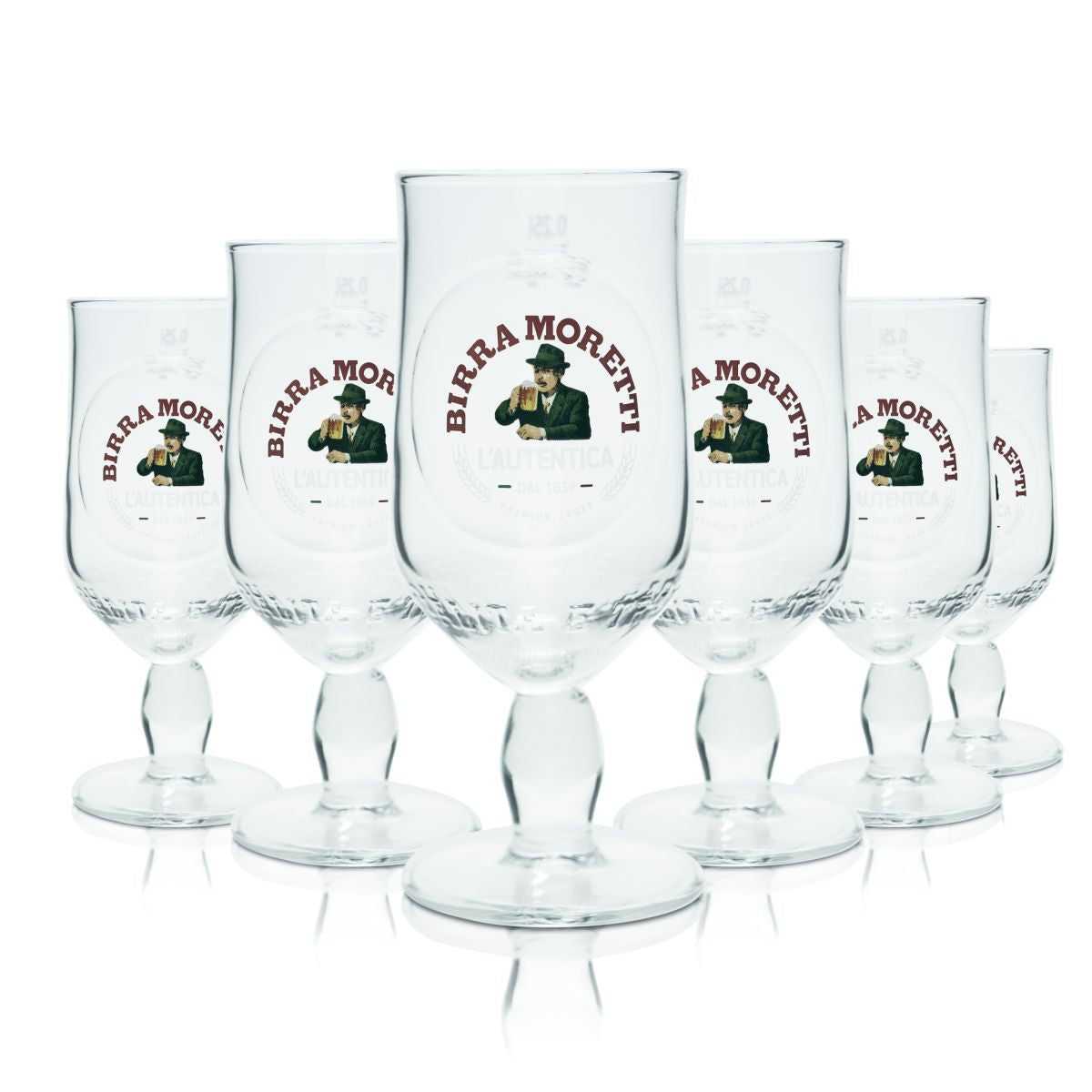 6x Birra Moretti Glas 0,25l Tulpe Bierpokal Glaskontur L'Autentica Pilsner Italy