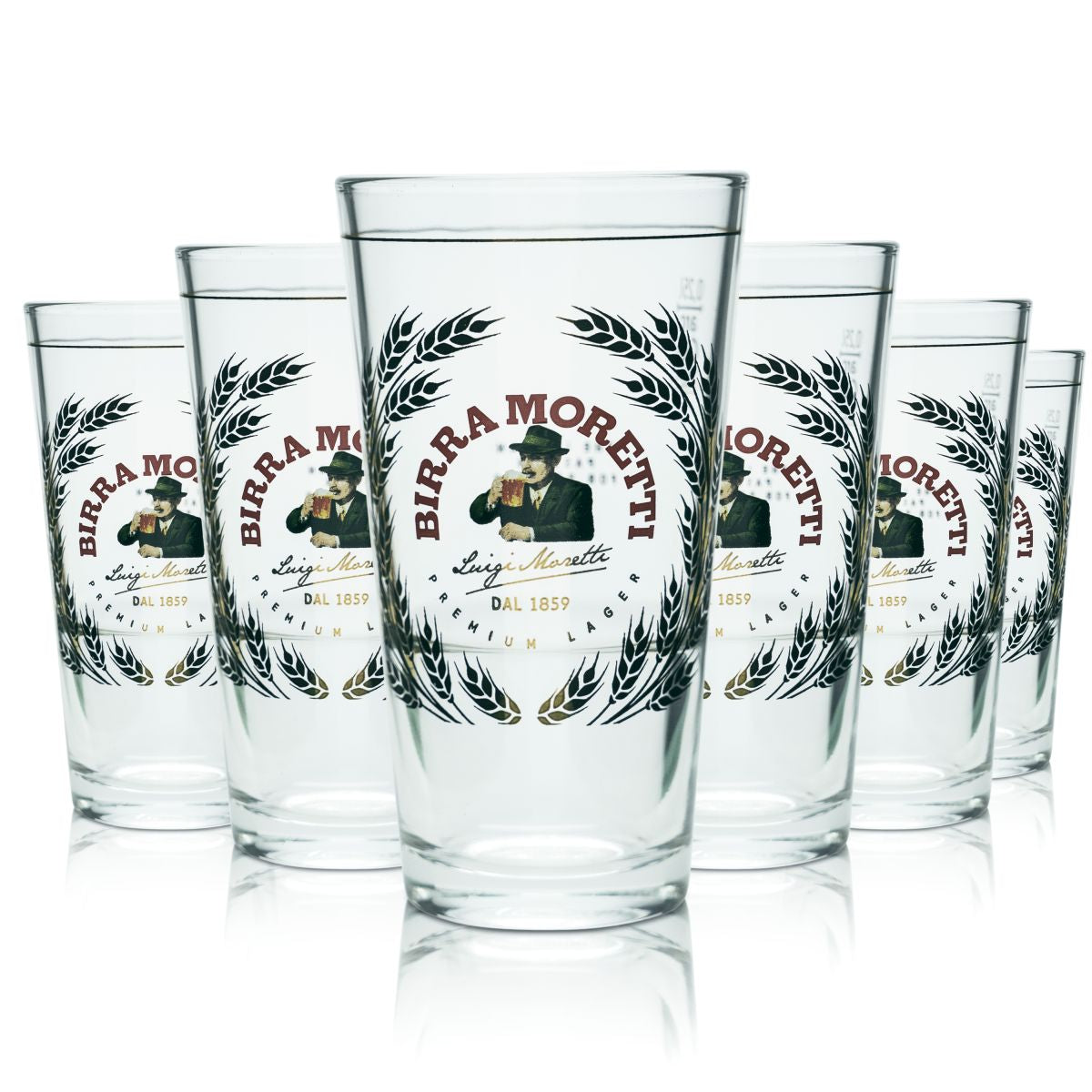 6x Birra Moretti Glas 0,25l Vaasje Catering Bierpokal Willibecher Gläser Italien