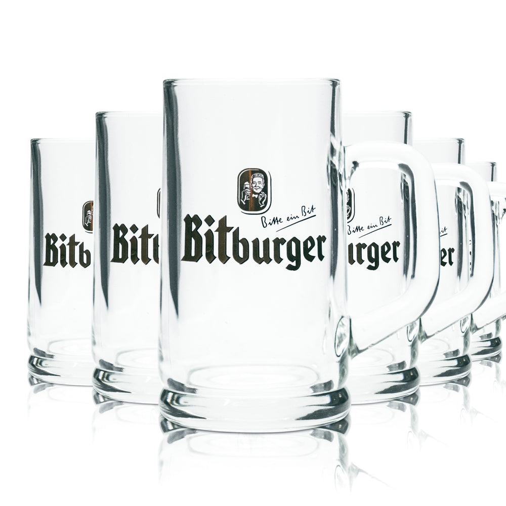 6x Bitburger Glas 0,25l Bier Krug Humpen Seidel Pils Gläser Geeicht Gastro Bar