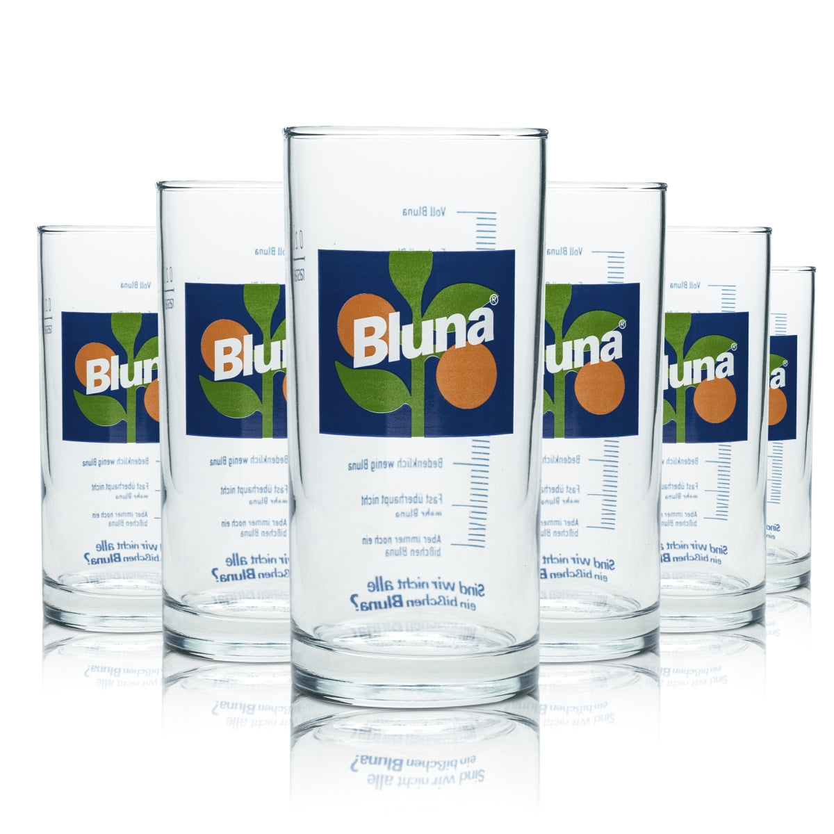 6x Bluna Limonade Glas Longdrink 0,2l Fun Skala Retro Gläser Trinkglas Becher