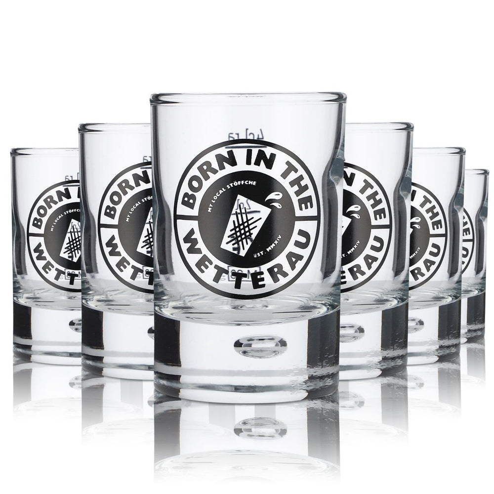 6x Born in the Wetterau Glas 4cl Schnapsglas Kurze Stamper Gläser Set Gastro
