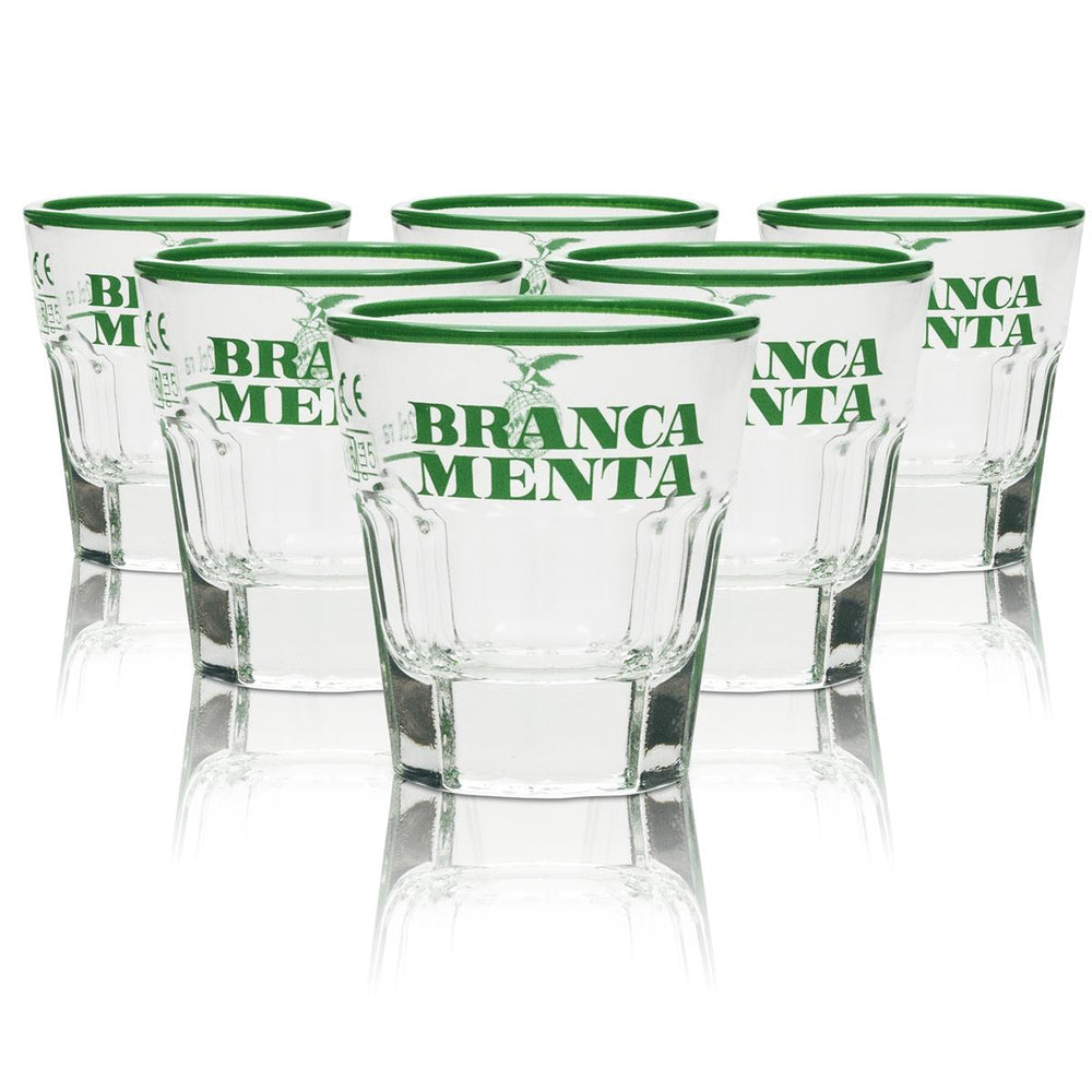 6x Branca Menta Likör Glas 2cl Shot grüner Rand