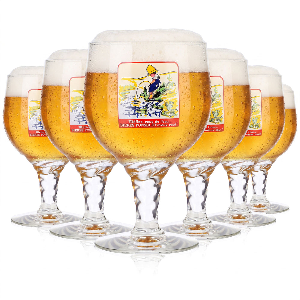 6x Brasserie Ponselet Bier Glas 0,47l Tulpe Pokal Vintage-Werbeglas (6er Set)