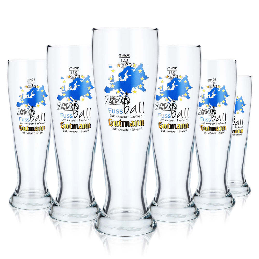 6x Brauerei Gutmann Titting Bier Glas 0,5l Weißbierglas Fussball 2020