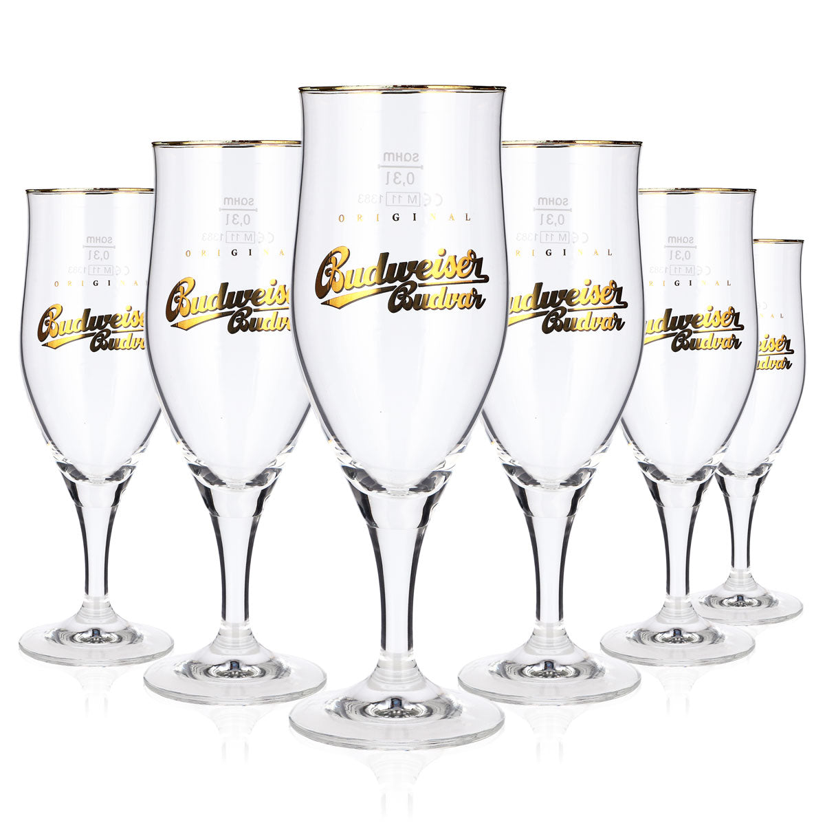 6x Budweiser Bier Glas 0,3l Pokal Goldrand Sahm Tulpe Bierglas