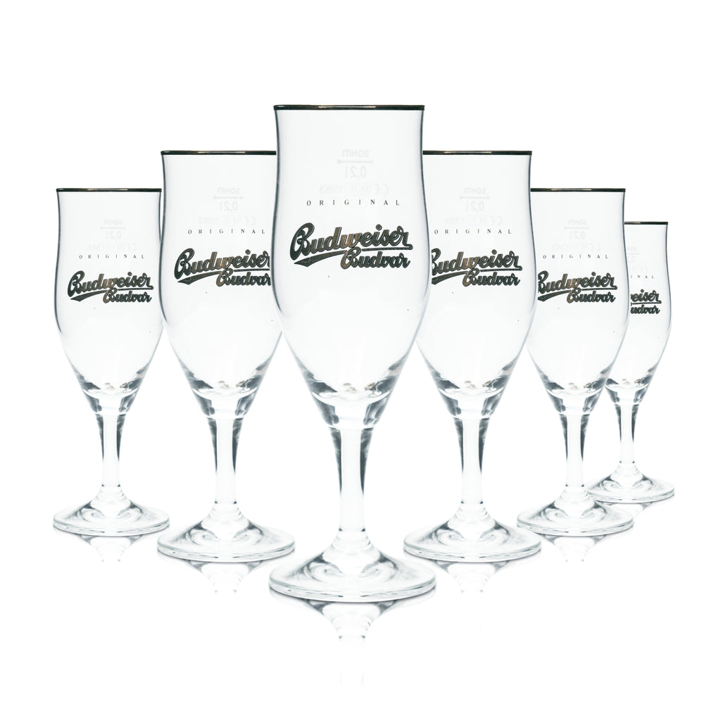 6x Budweiser Glas 0,2l Pokal Tulpe Goldrand Budvar Czech Lager Pils Beer Gläser