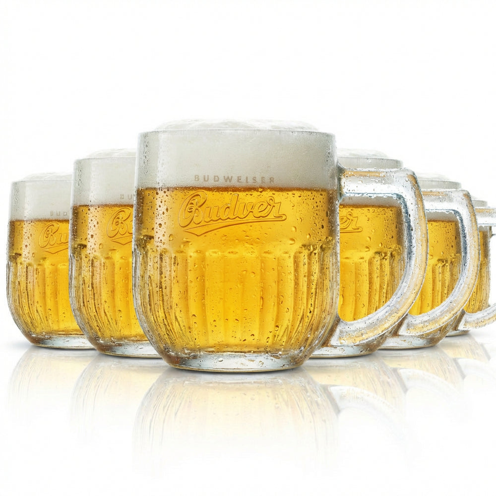 6x Budweiser Glas 0,3l Bier Krug Relief Kontur Gläser Budvar Tschechien Seidel