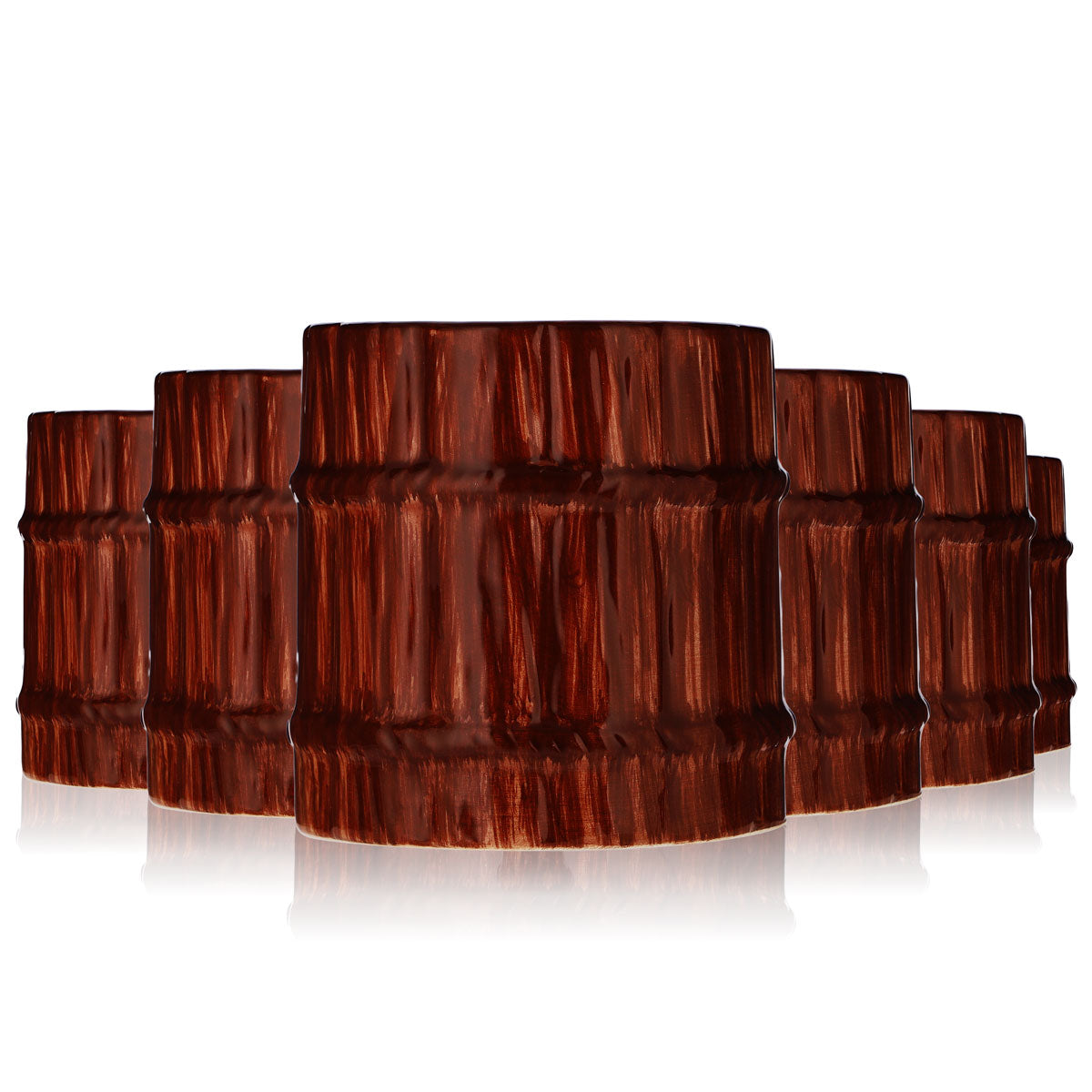 6x Bumbu Rum Glas 0,34l Becher Keramikbecher, Rum-Barrel, Zuckerrohr-Optik
