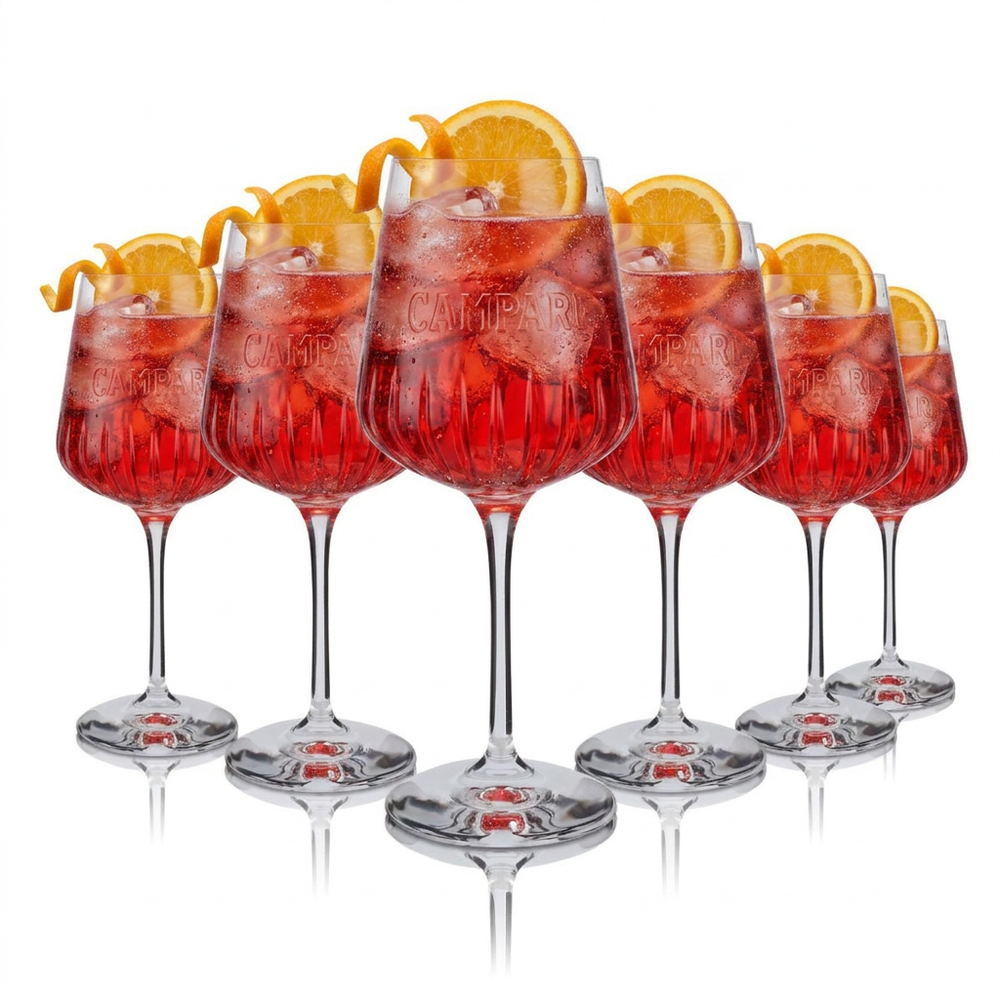 6x Campari Glas 0,49l Milano Signature Relief Gläser Set Spritz Bespoke Aperitif
