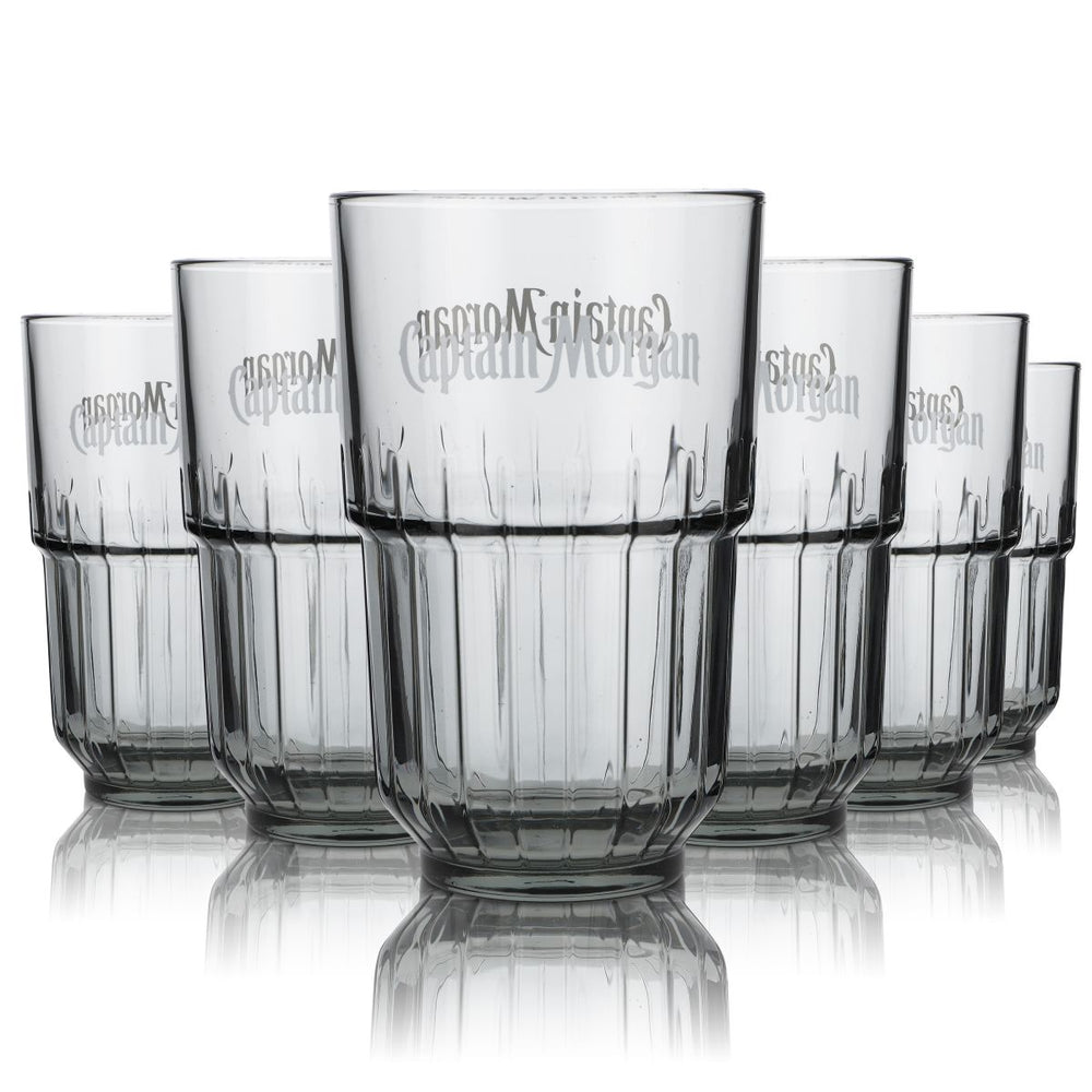 6x Captain Morgan Glas LinQ 0,4l Longdrink Gläserset Reliefschliff Schwarztönung