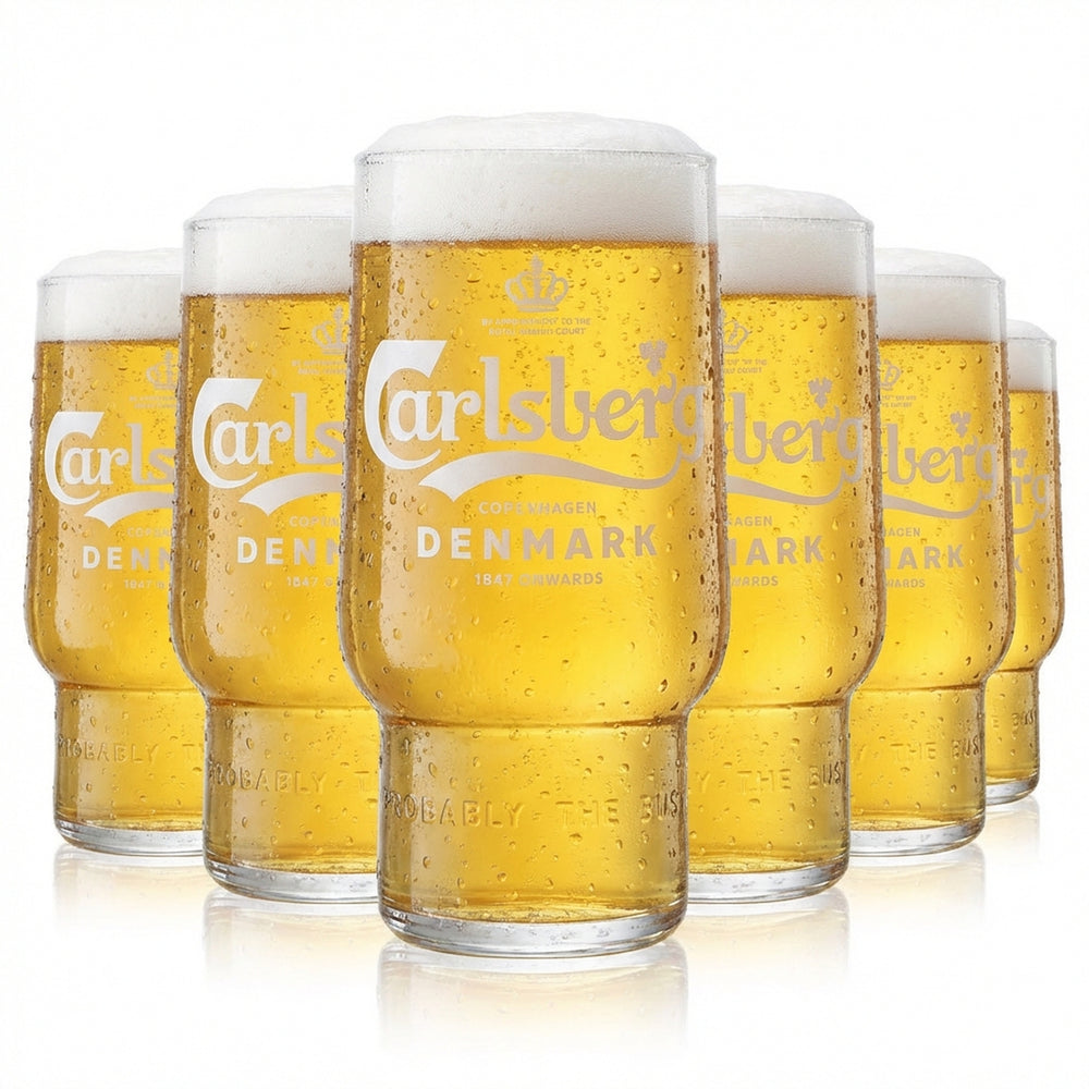 6x Carlsberg Bier Glas 0,5l Biergläser Tumbler Bierglas Becher Weißes Logo