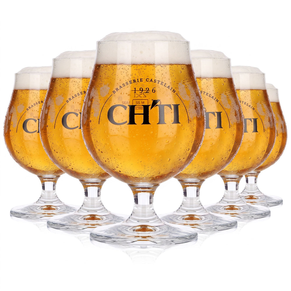 6x Castelain Bier Glas 0,25l Pokal Tulpe CH´TI 1926 Weizen Motiv
