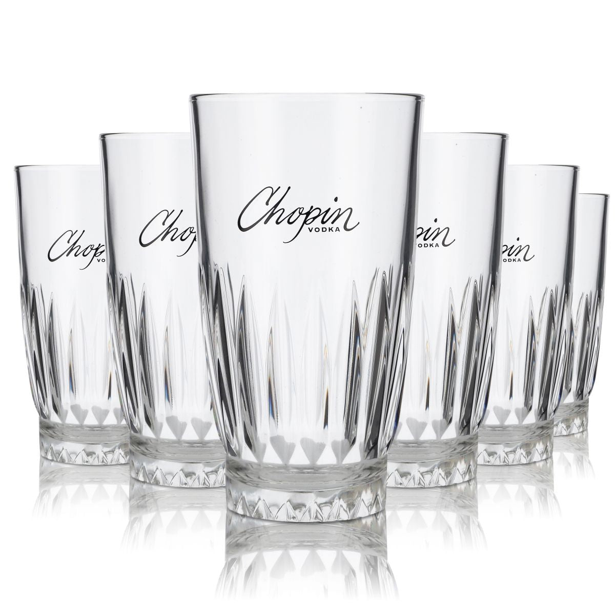 6x Chopin Glas 0,355l Highball Longdrink Cocktail Gläser Set Relief Konturglas