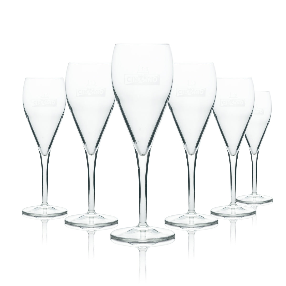 6x Cinzano Aperitif Glas Sektflöte Logo weiß