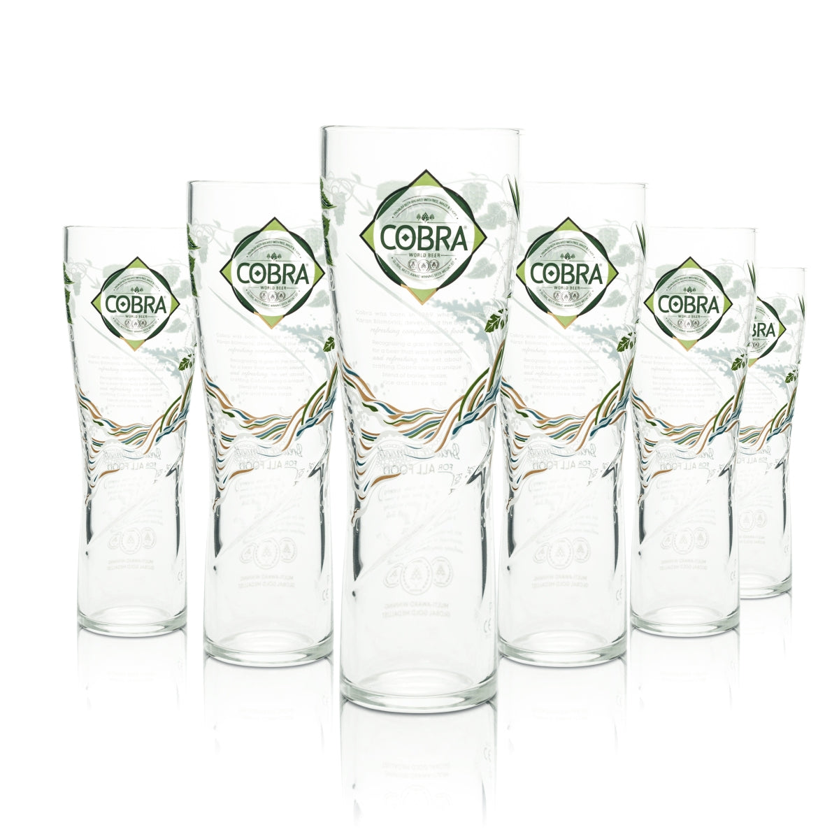 6x Cobra Bier Glas 0,5l Becher Pint Story indisches Beer Gläser Indien Rar Sammler