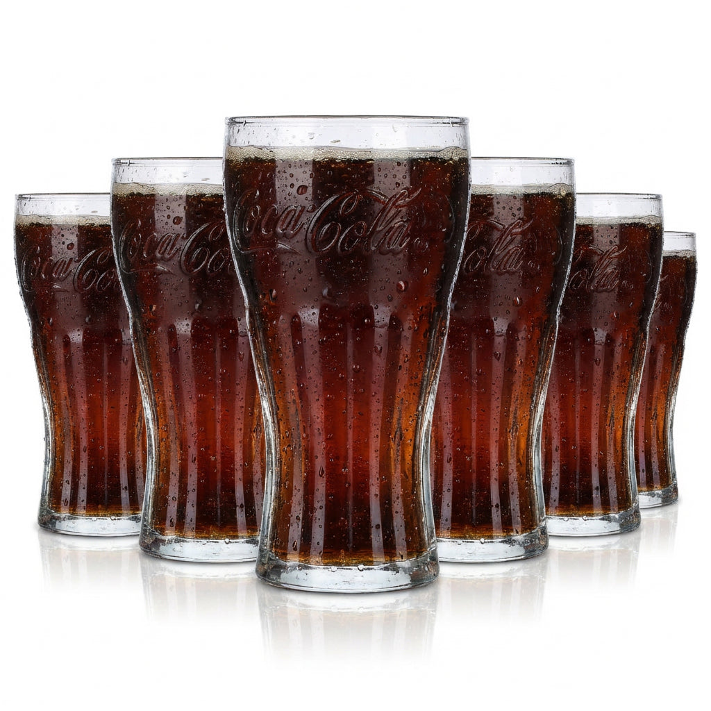 6x Coca Cola Konturglas 0,4l Softdrink Limo Gläser Set Reliefschriftzug Ikonisch