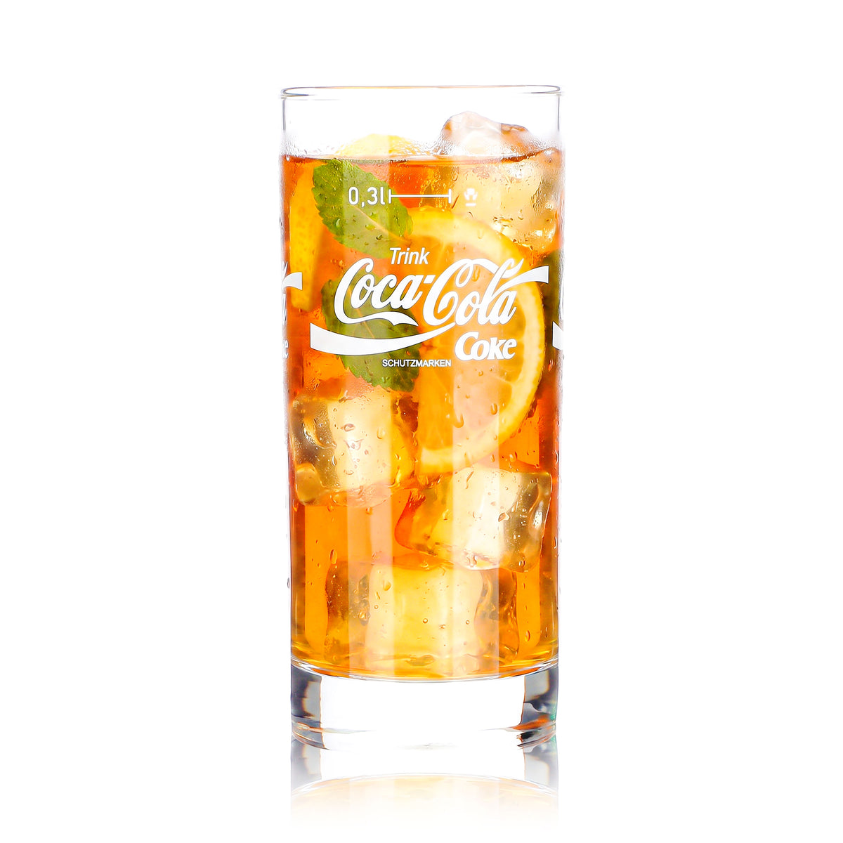 6x Coca Cola Softdrink Glas 0,3l Becher weißes Logo Coke Koffeinhaltig – Ansicht 2