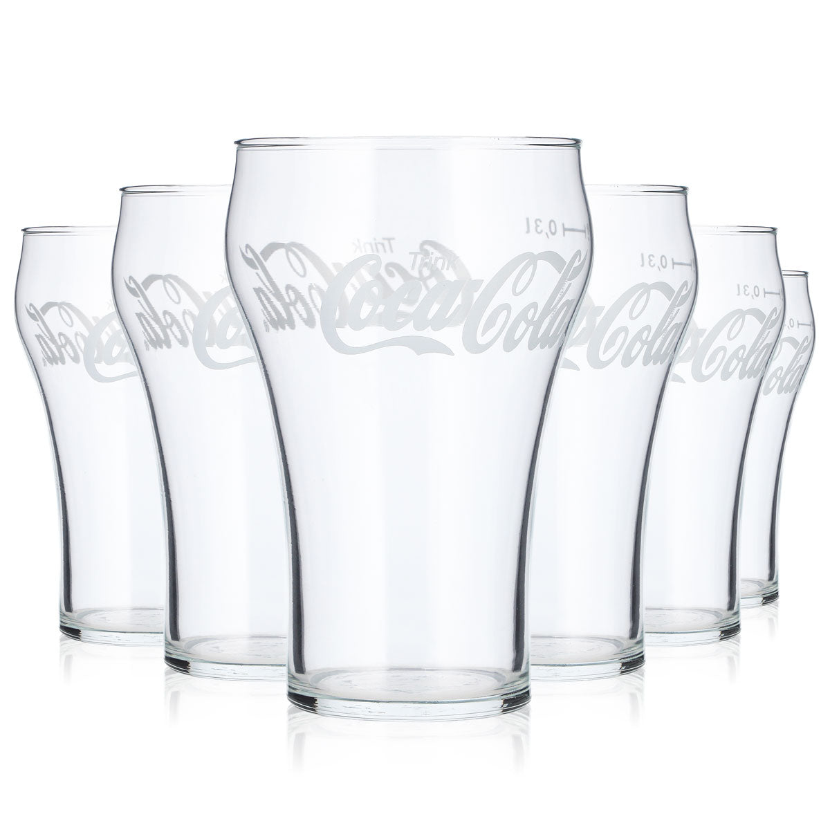 6x Coca Cola Softdrink Glas 0,3l Konturglas weißes Logo (6er Set)