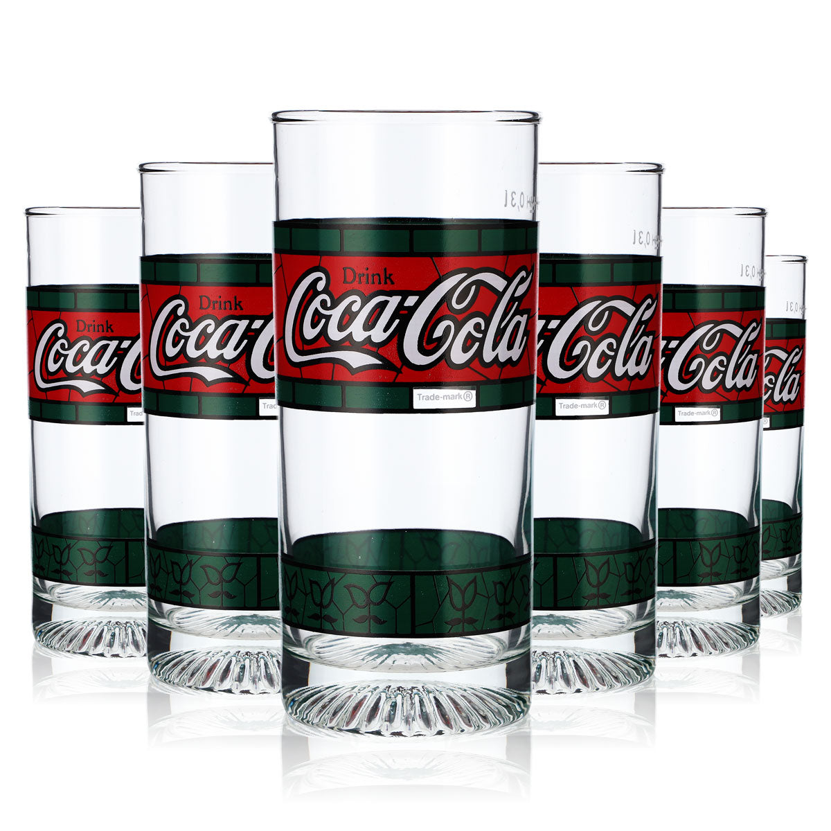 6x Coca Cola Tiffany Glas Gläser 80er Jahre Green Red Edition Longdrink 0,3l