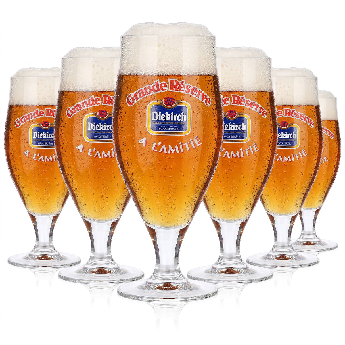6x Diekirch Bier Glas 0,25l Pokal Grande Reserve A L´amitie Brauner (6er Set)