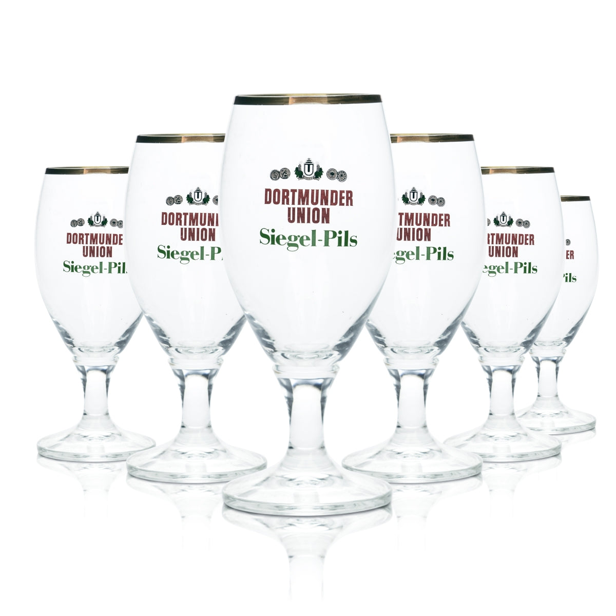 6x Dortmunder Union Bier Glas 0,3l Siegel Pils Pokal Tulpe Goldrand Gläser Eiche