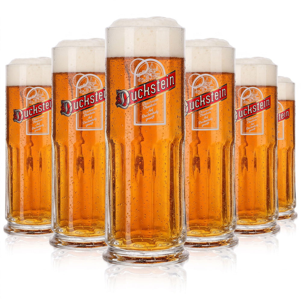 6x Duckstein Bier Glas Krug 0,3l rotes Logo mit weißem Rahmen Relief (6er Set)