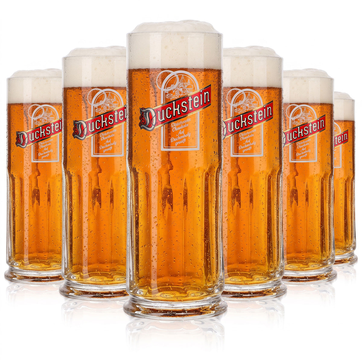 6x Duckstein Bier Glas Krug 0,3l rotes Logo mit weißem Rahmen Relief (6er Set)